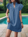 Frill Notched Flounce Sleeve Mini Dress Dusty Blue Casual Dresses - Tophatter Daily Deals