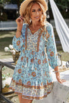 Floral Tied Balloon Sleeve Mini Dress Pastel Blue Casual Dresses - Tophatter Daily Deals