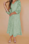 Smocked V-Neck Flounce Sleeve Dress Light Green Casual Dresses - Tophatter Daily Deals