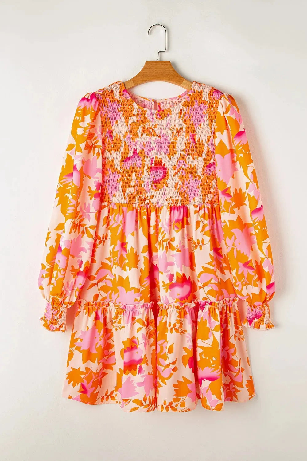 Frill Printed Long Sleeve Mini Dress Casual Dresses - Tophatter Daily Deals