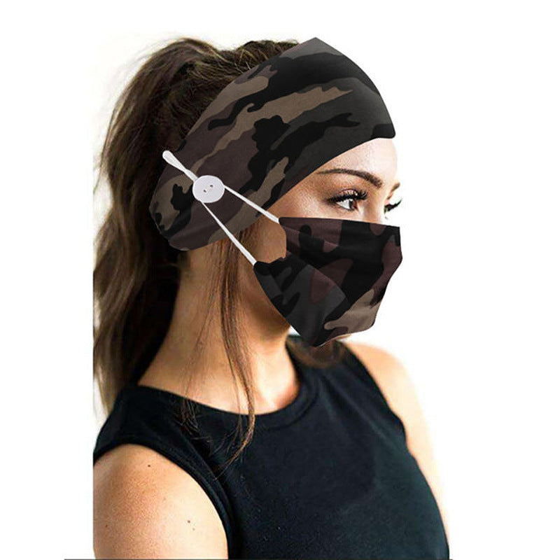 Button headband mask headscarf hair accessory 2-piece set Set Army green 0 - Tophatter Daily Deals