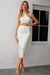 Rhinestone Cutout Halter Neck Slit Dress White Cocktail Dresses - Tophatter Daily Deals