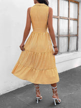 Striped Johnny Collar Sleeveless Midi Dress Casual Dresses - Tophatter Daily Deals