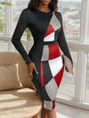 Perfee Cutout Color Block Round Neck Long Sleeve Dress Casual Dresses - Tophatter Daily Deals