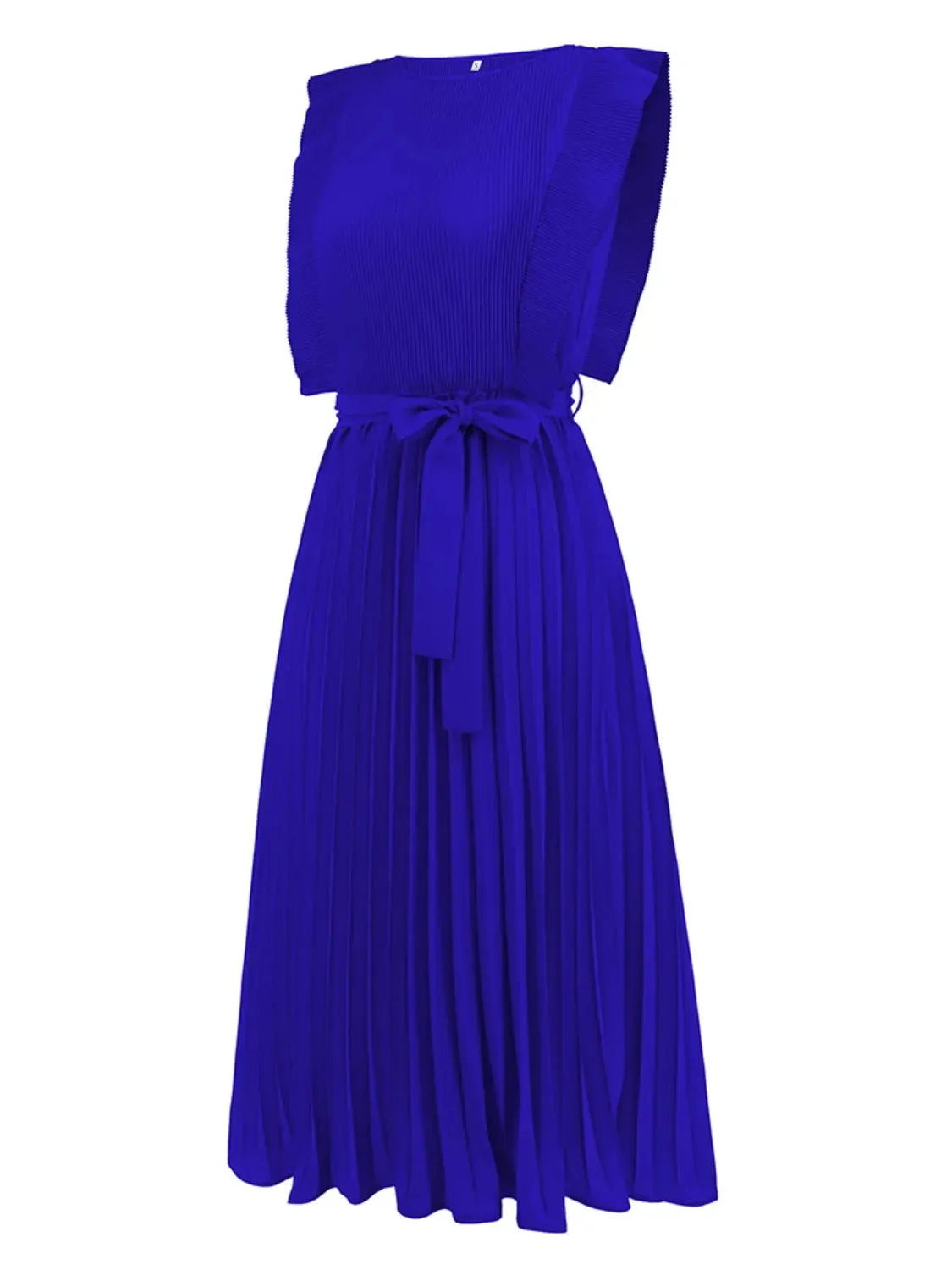 Tied Round Neck Pleated Midi Dress Casual Dresses - Tophatter Daily Deals