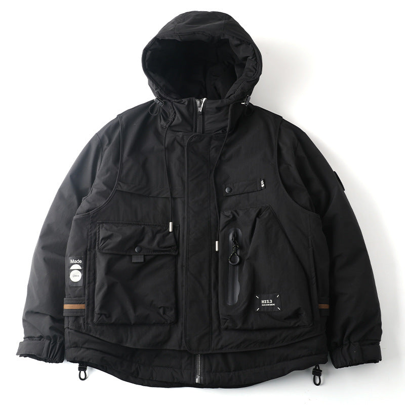 Warm Men's Down Jacket - Loose Multi Pocket, Corduroy Black 3D Changing Face Moving Picture Frame - Tophatter Daily Deals