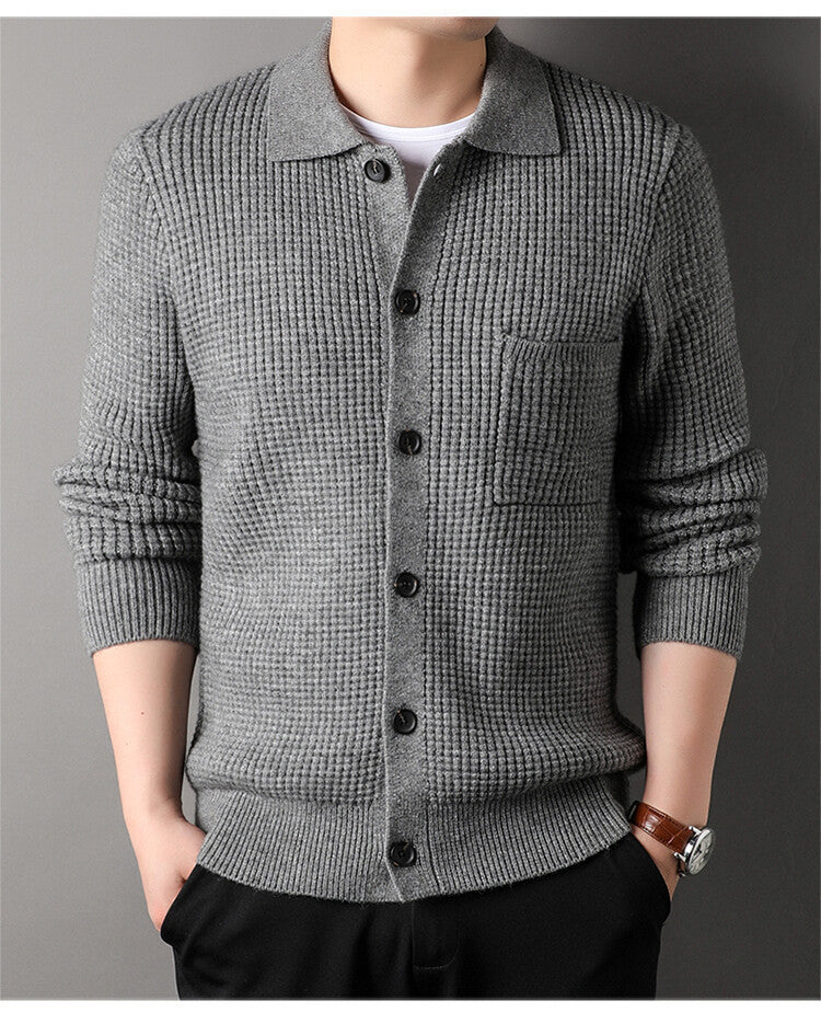 Warm Textured Men's Cardigan - Polo Lapel, Knit For Autumn Gray 3D Changing Face Moving Picture Frame - Tophatter Daily Deals