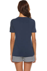 Striped Short Sleeve Top and Shorts Lounge Set Loungewear Sets - Tophatter Daily Deals