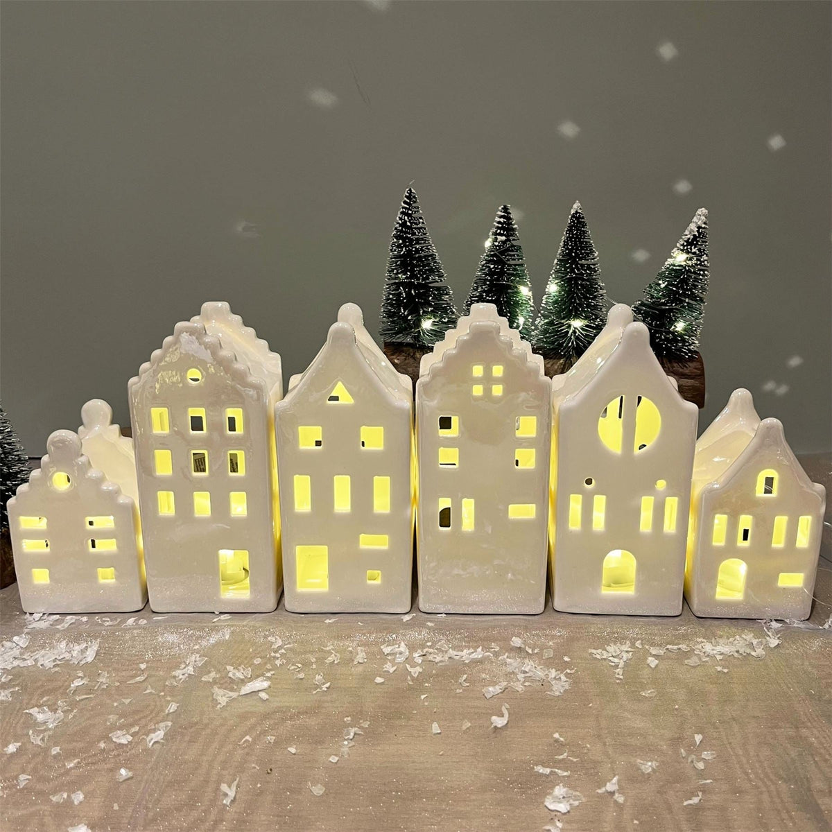 15cm White Ceramic LED Christmas House | Light-Up Ornament | Design Varies LED Light - Tophatter Daily Deals