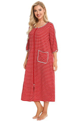 Round Neck Three-Quarter Sleeve Midi Night Dress Sleep Dresses - Tophatter Daily Deals