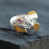 Alloy Two-color Goldfish Ring Opening Adjustable Animal Ring Jewelry 0 - Tophatter Daily Deals