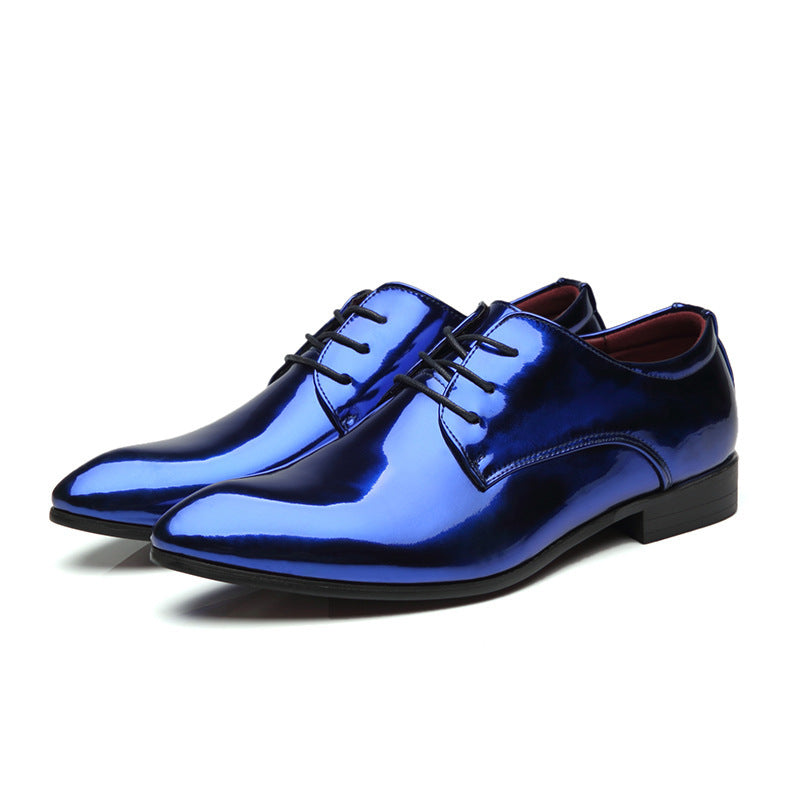 British Pointed Leather Shoes Men's Fashion Bright Leather Men's Shoes Foreign Trade Leather Shoes Amazon Wish LAZADA Blue 0 - Tophatter Daily Deals