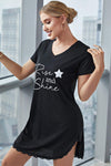 RISE AND SHINE Contrast Lace V-Neck T-Shirt Dress Sleep Dresses - Tophatter Daily Deals