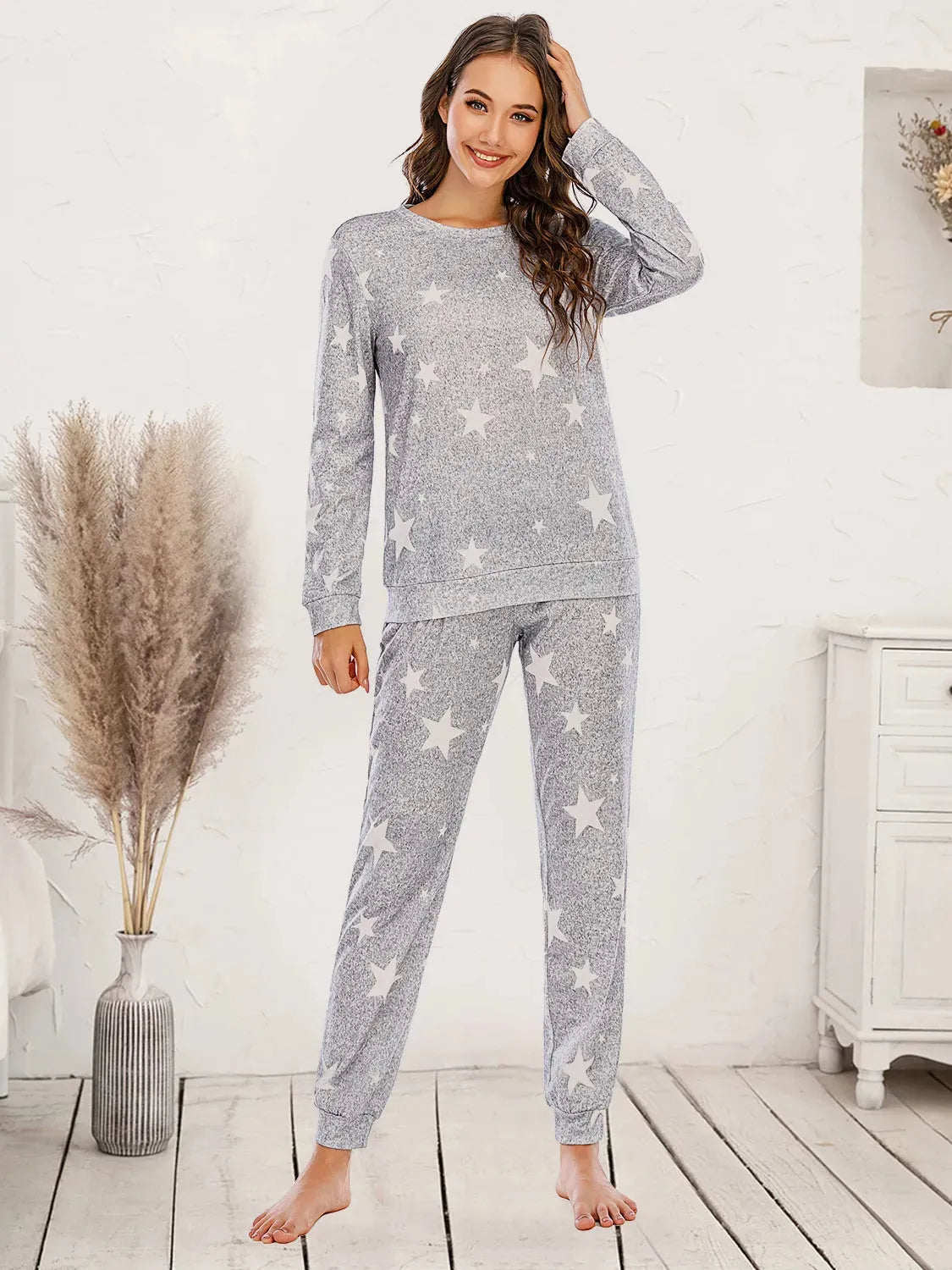Star Top and Pants Lounge Set Heather Gray Loungewear Sets - Tophatter Daily Deals