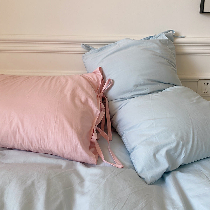 All Cotton Washed Cotton Four-piece Set Soft Comfortable Bow Bedding 0 - Tophatter Daily Deals