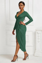 High-low Ruched Surplice Long Sleeve Dress Cocktail Dresses - Tophatter Daily Deals