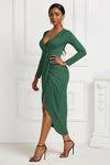 High-low Ruched Surplice Long Sleeve Dress Cocktail Dresses - Tophatter Daily Deals