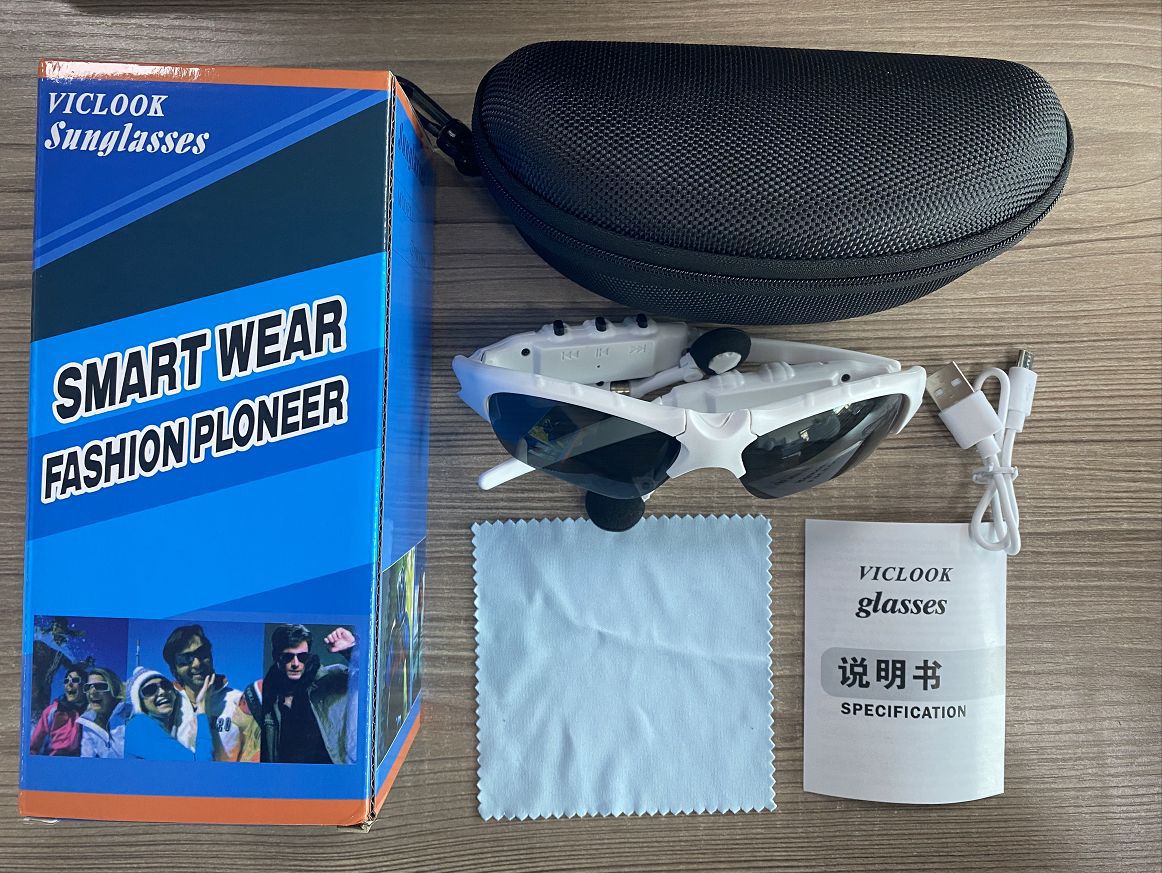 Black Music Stereo Bluetooth Glasses with Phone Wireless Earphones With Anti UV400 Polarizing Lens features White USB 0 - Tophatter Daily Deals
