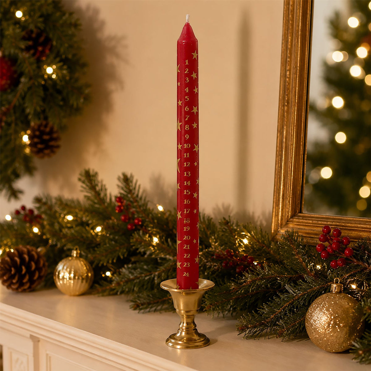 Red Christmas Advent Candle, Festive Gold Star Countdown Dinner Candle Advent Candle - Tophatter Daily Deals