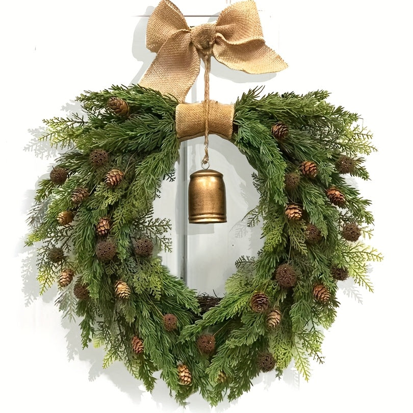 Norfolk Pine Christmas Wreath with Bells and Ribbon Christmas - Tophatter Daily Deals
