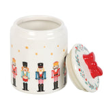 Ceramic Nutcracker Christmas Jar with Red Bow Lid | Festive Biscuit Barrel 15cm Jar - Tophatter Daily Deals