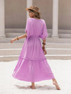 Tassel Trim Smocked V-Neck Short Sleeve Dress Casual Dresses - Tophatter Daily Deals