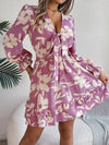 Tied Ruffled Printed Long Sleeve Dress Casual Dresses - Tophatter Daily Deals