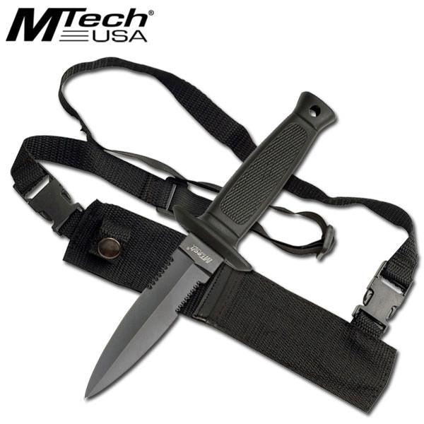 MTech Fixed Blade Knife Black Finish Dagger With Shoulder Strap Sheath Collectible Weapons - Tophatter Daily Deals