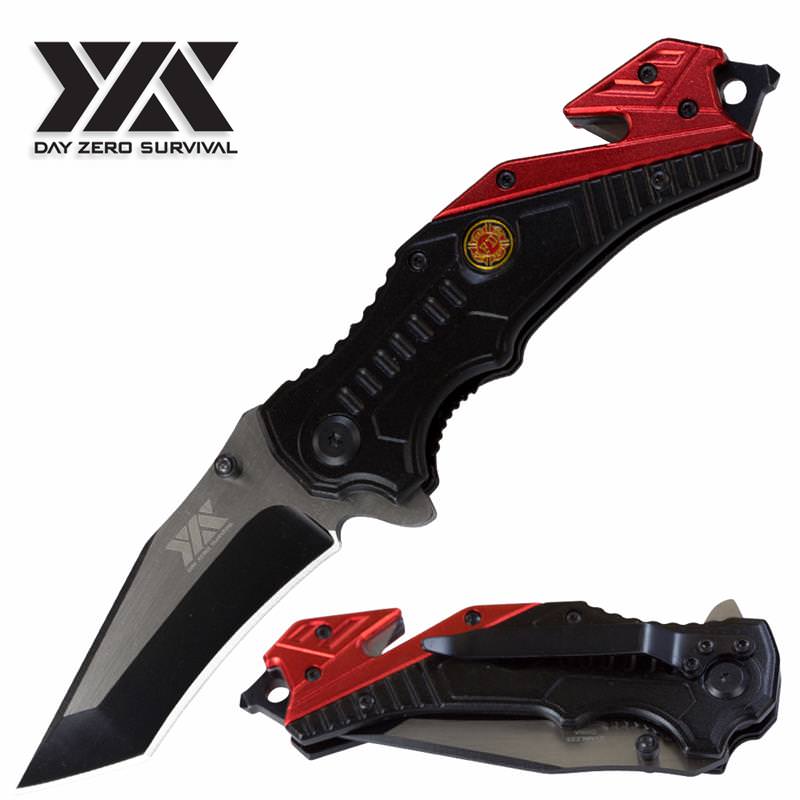 Day Zero Survival Spring Assist Rescue Fire Fighter Folding Pocket Knife - Tophatter's Guns'N'Weapons Store Collectible Weapons - Tophatter Daily Deals