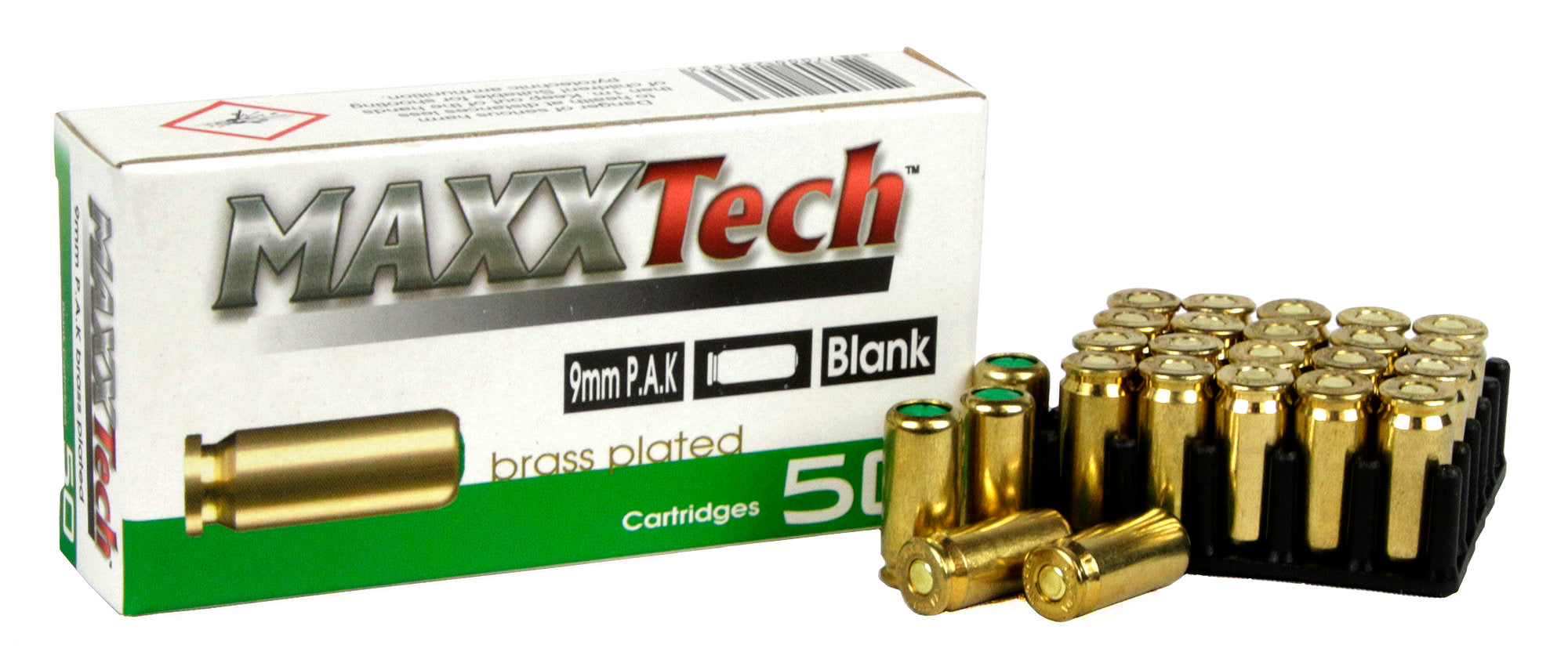 9mm PAK Blank Cartridges, 50 Rounds per Box Brass Plated Collectible Weapons - Tophatter Daily Deals