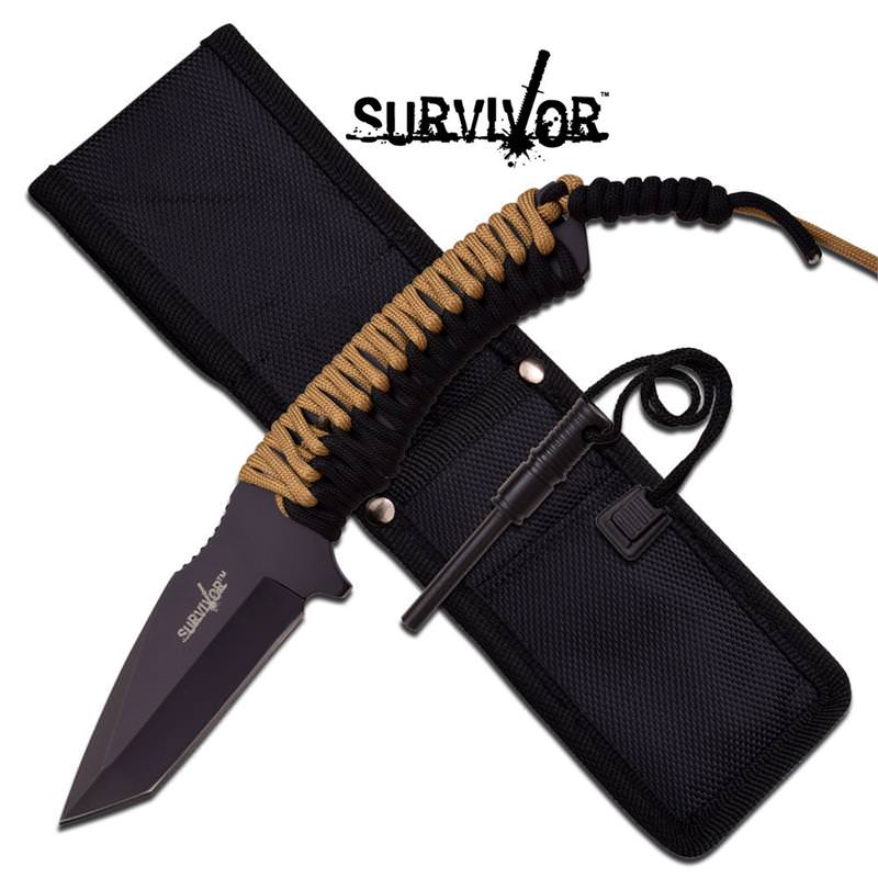 Survival Tanto Full Tang Paracord Fixed Blade Rescue Knife with Flint - TOPHATTER'S ARMORY DEALS Collectible Weapons - Tophatter Daily Deals