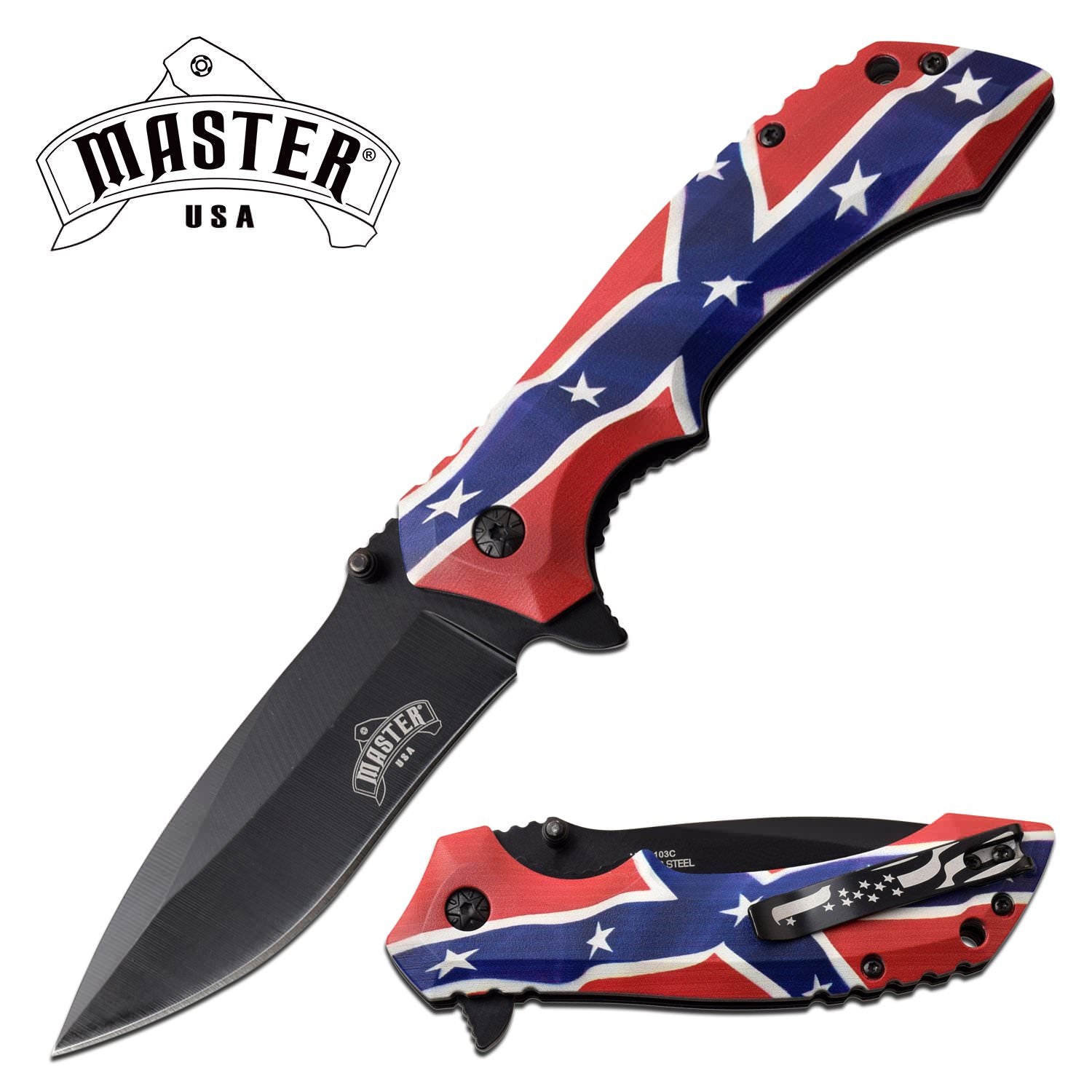 Confederate Flag Handle Pocket Knife Spring Assisted - Tophatter's Guns'N'Weapons Store Collectible Weapons - Tophatter Daily Deals