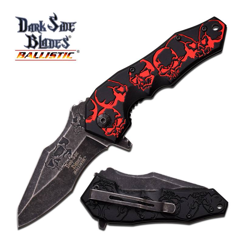 Spring Assist Folding Pocket Knife Black Red Skull Tactical Blade Collectible Weapons - Tophatter Daily Deals