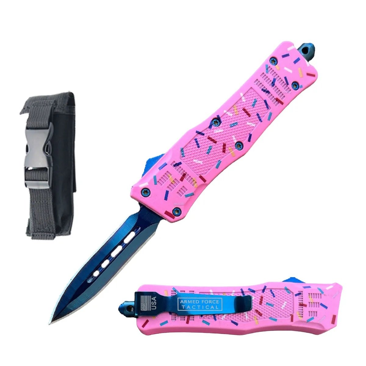 7" Pink Sprinkle Stalker Automatic Dual Action Out The Front Knife - TOPHATTER'S ARMORY DEALS Collectible Weapons - Tophatter Daily Deals