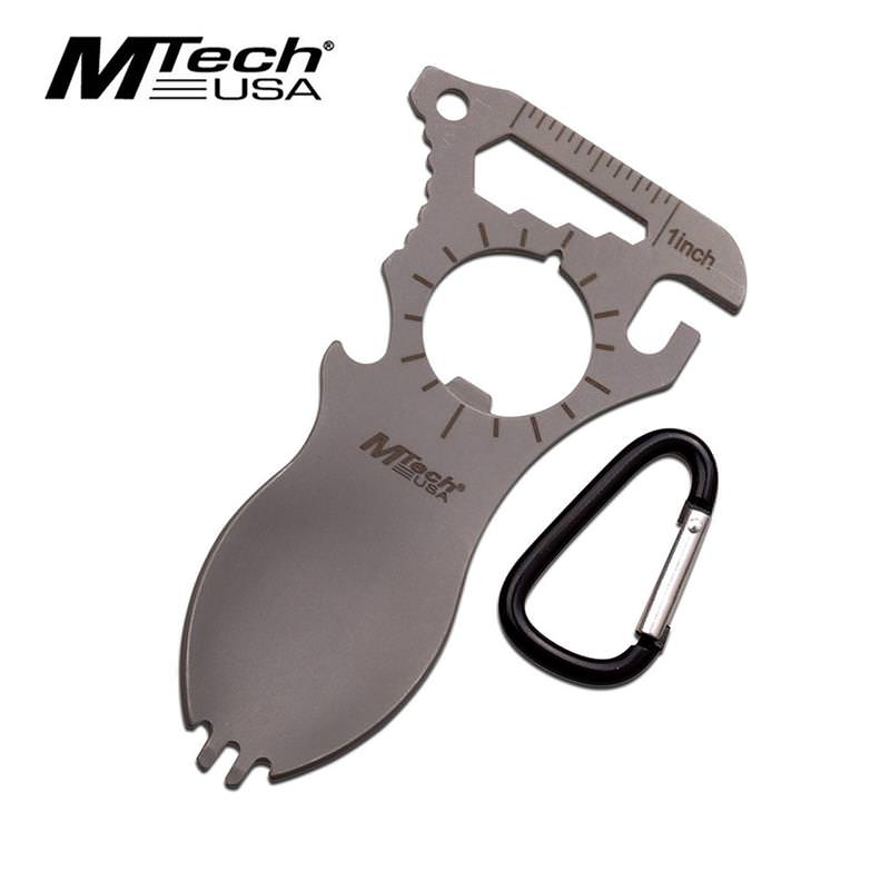 Everyday Carry Grey Stainless Steel Spork Multitool Carabiner Collectible Weapons - Tophatter Daily Deals