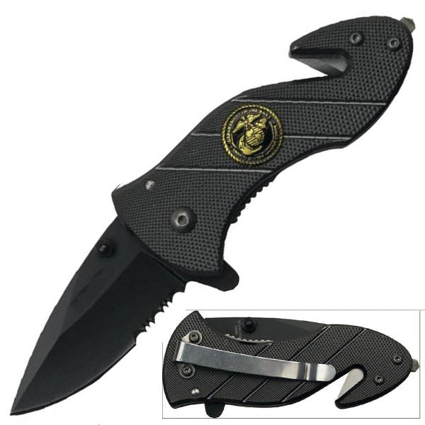 3.75" closed, Military Emergency Rescue Folder Spring Assist Knife - Tophatter's Guns'N'Weapons Store Collectible Weapons - Tophatter Daily Deals