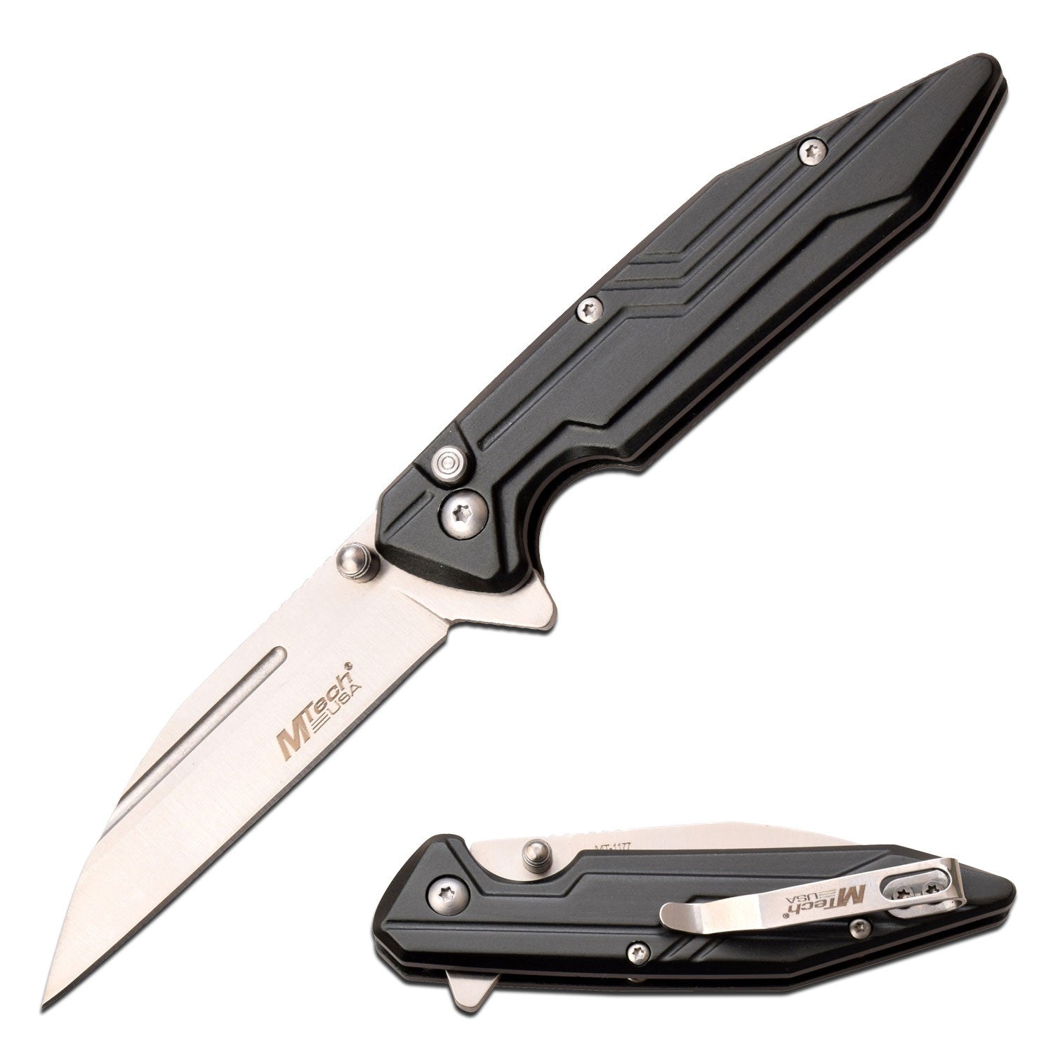 Mtech 7 Inch Collectible EDC Folding Pocket Knife Black Aluminum Handle Collectible Weapons - Tophatter Daily Deals