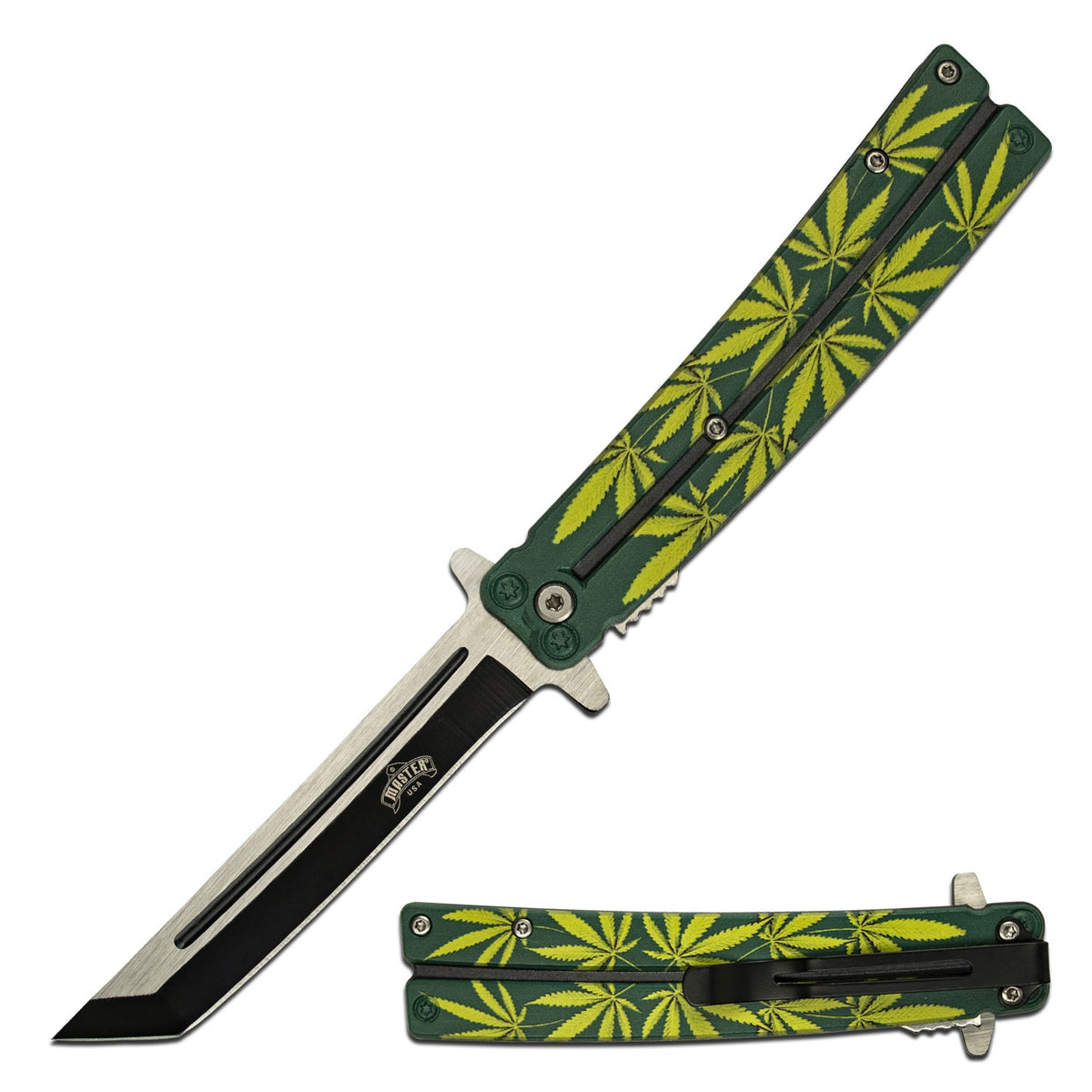 Spring Assist Open Tanto Blade Cannabis Leaf Design Handle - Tophatter's Guns'N'Weapons Store - FREE SHIPPING Collectible Weapons - Tophatter Daily Deals
