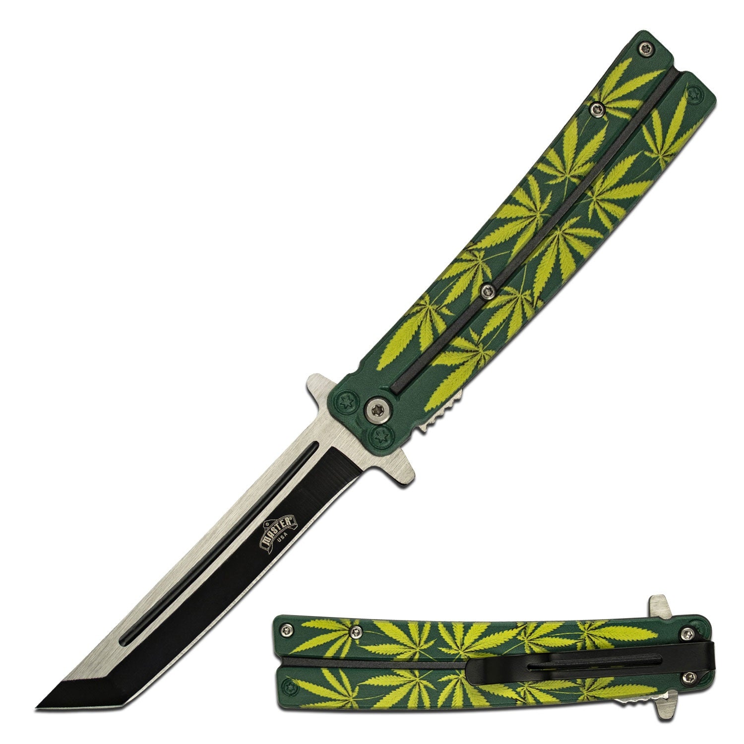 Spring Assist Open Tanto Blade Cannabis Leaf Design Handle - Tophatter's Guns'N'Weapons Store Collectible Weapons - Tophatter Daily Deals