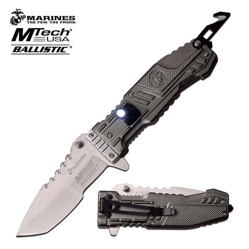 Mtech US Marines Tactical Lethal Spring Assisted Knife In Grey Rescue - TOPHATTER'S ARMORY DEALS Collectible Weapons - Tophatter Daily Deals