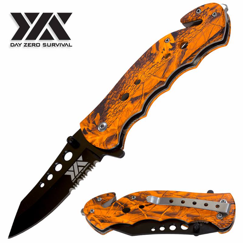 Day Zero Survival Spring Assisted Open Camo Outdoor Rescue Pocket Knife - TOPHATTER'S ARMORY DEALS Collectible Weapons - Tophatter Daily Deals