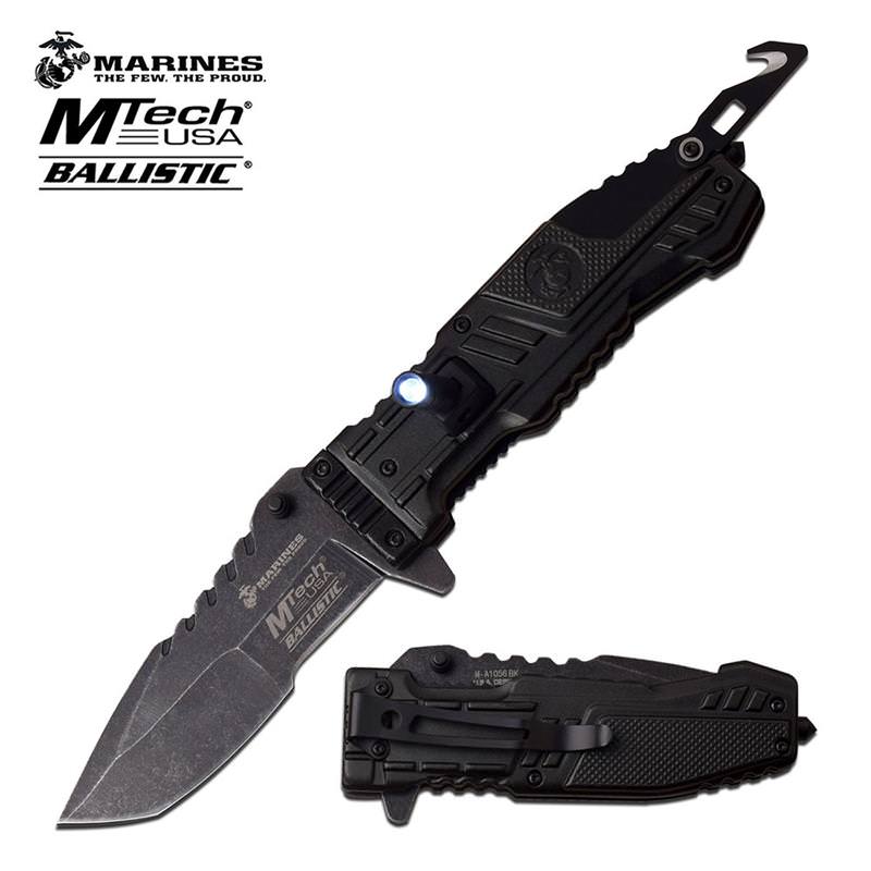 Mtech US Marines Tactical Lethal Spring Assisted Knife With LED Light - TOPHATTER'S ARMORY DEALS Collectible Weapons - Tophatter Daily Deals