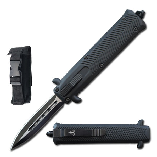 7" Black Combat Out The Front Stiletto OTF Knife - TOPHATTER'S ARMORY DEALS Collectible Weapons - Tophatter Daily Deals