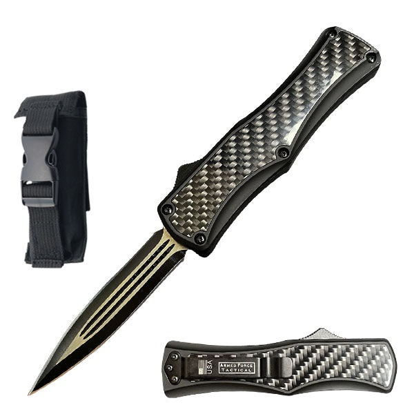 7.75" Carbon Fiber Handle Out Of The Front Automatic Knife - TOPHATTER'S ARMORY DEALS Collectible Weapons - Tophatter Daily Deals