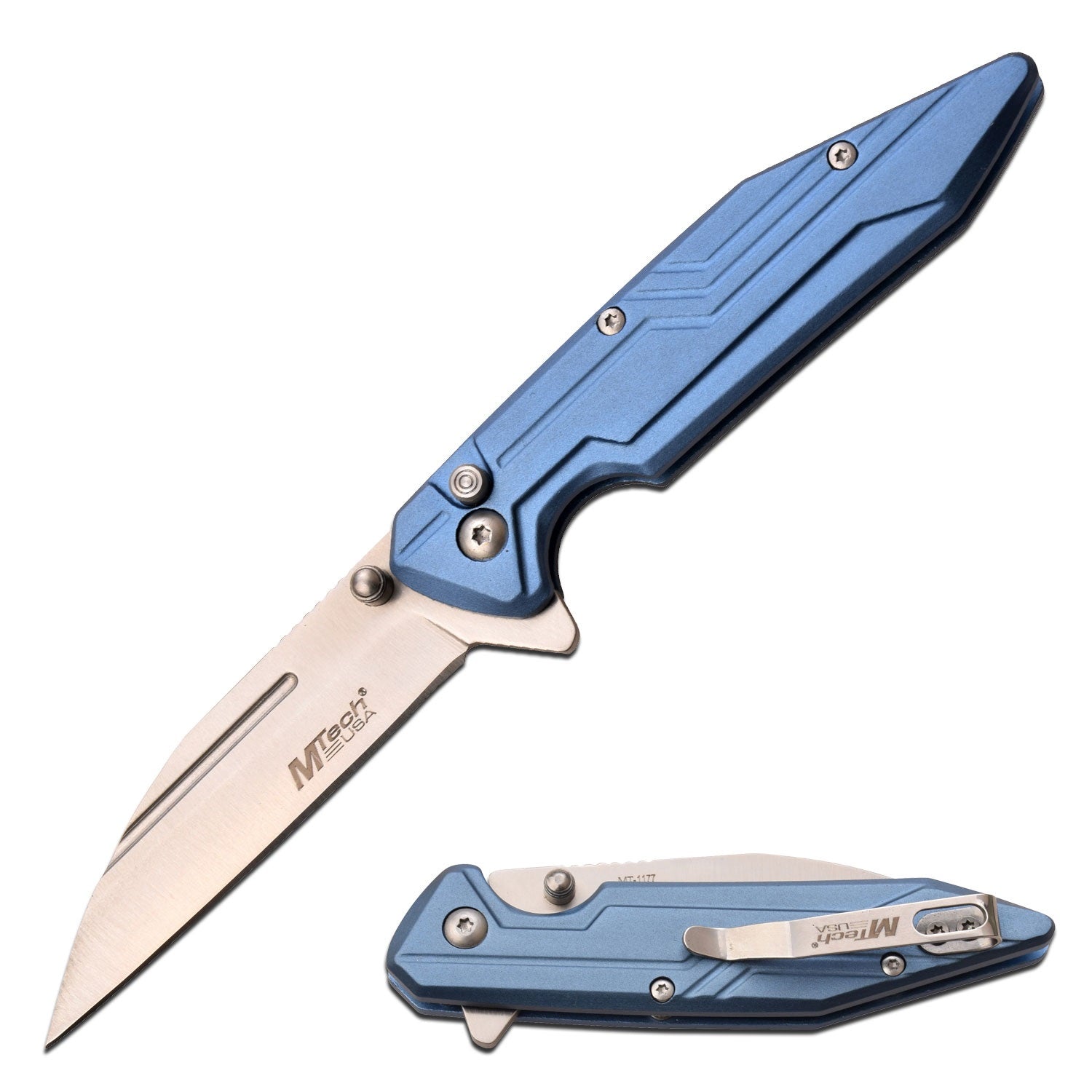 Mtech 7 Inch Collectible EDC Folding Pocket Knife Blue Aluminum Handle - Tophatter's Army Products & Self Defense Collectible Weapons - Tophatter Daily Deals