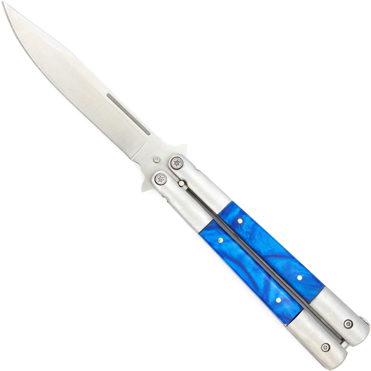 Indigo Swirl Balisong Butterfly Knife Flipper - Tophatter's Guns'N'Weapons Store Collectible Weapons - Tophatter Daily Deals