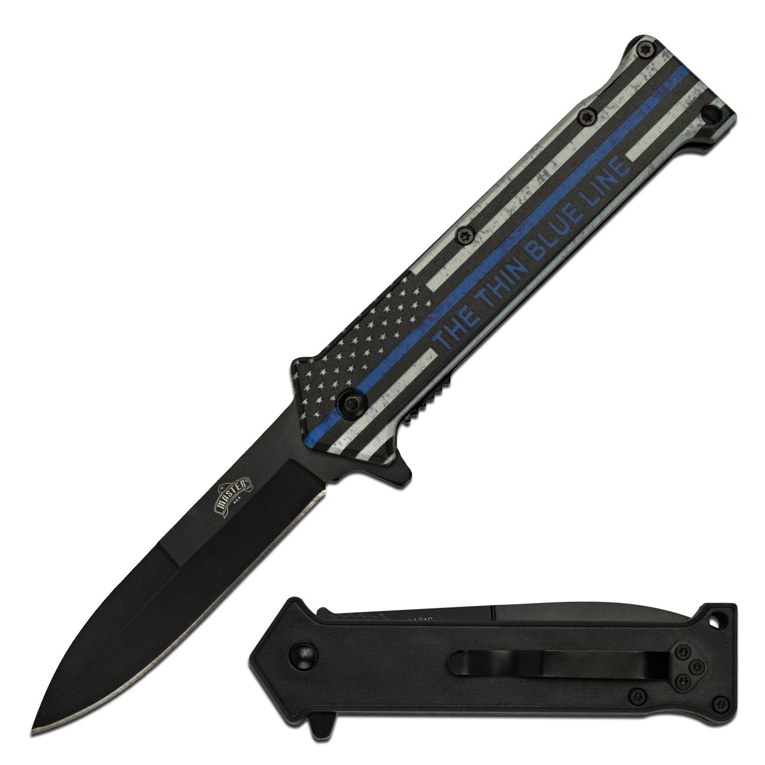 The Thin Blue Line Spring Assisted Opening 'Legal Automatic' Knife - TOPHATTER'S ARMORY DEALS Collectible Weapons - Tophatter Daily Deals