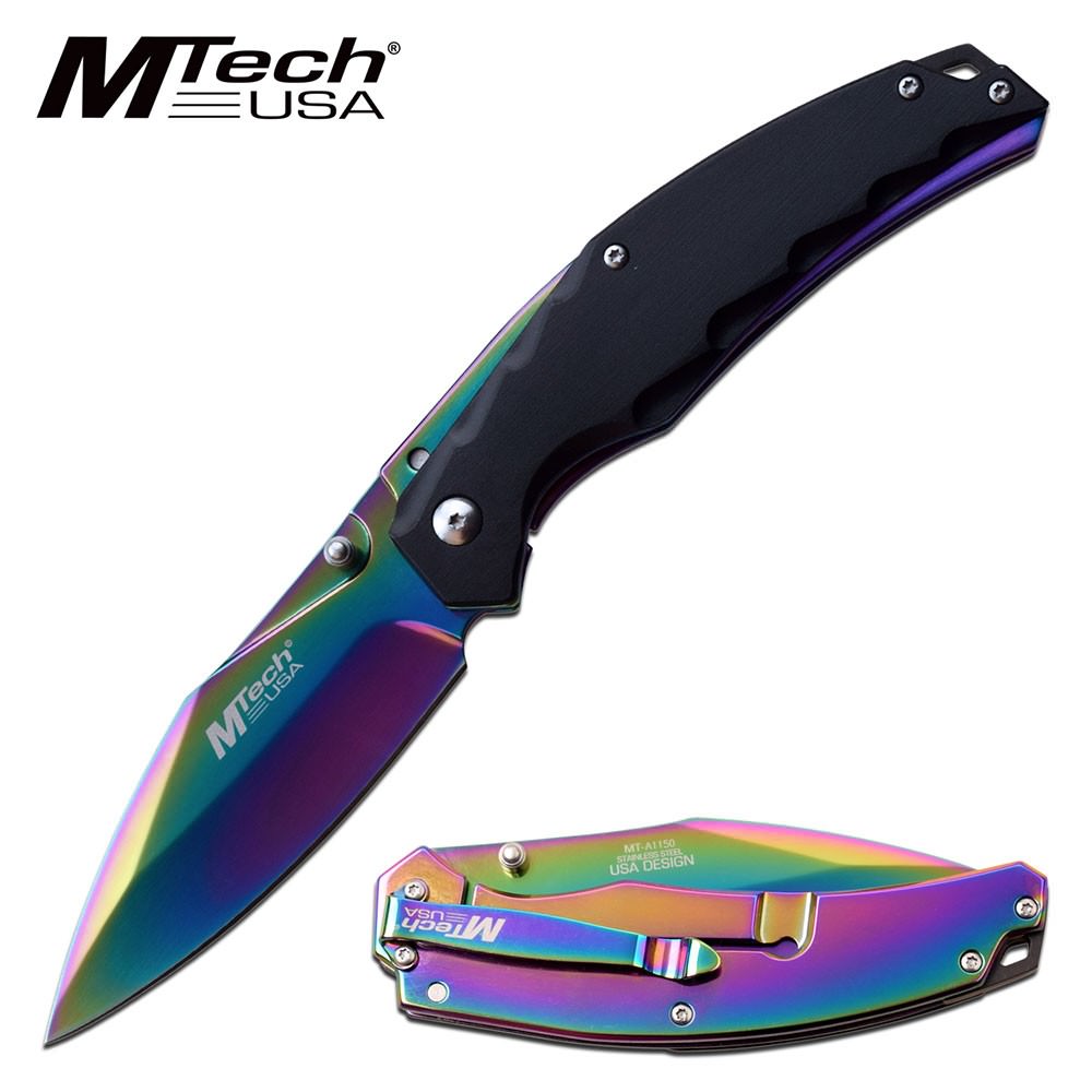 8.5 Inch Pocket Knife Rainbow Blade Spring Assisted Knife - Tophatter's Guns'N'Weapons Store Collectible Weapons - Tophatter Daily Deals