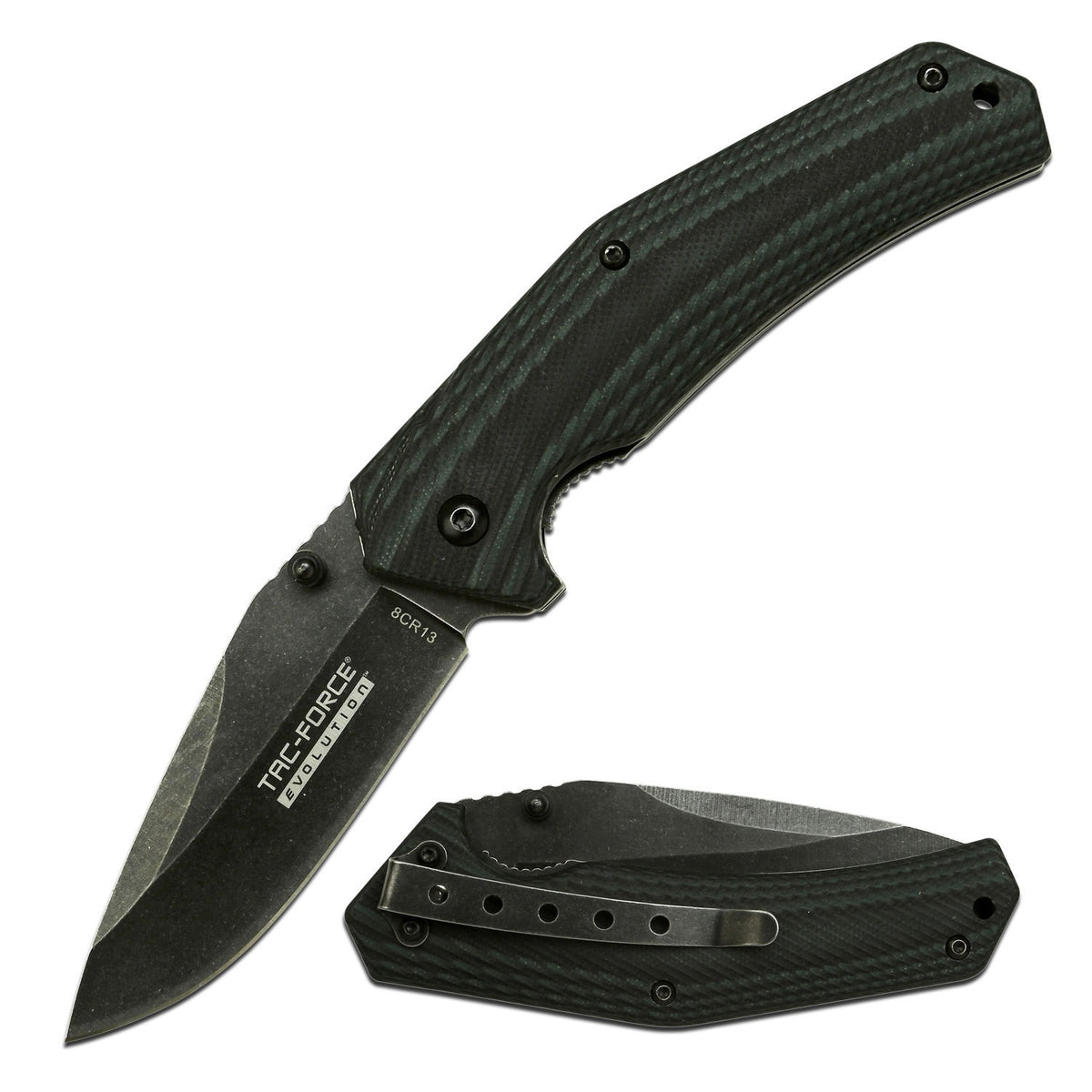 Evolution Spring Assisted Knife Stonewashed Finish Blade G10 Handle - TOPHATTER'S ARMORY DEALS Collectible Weapons - Tophatter Daily Deals