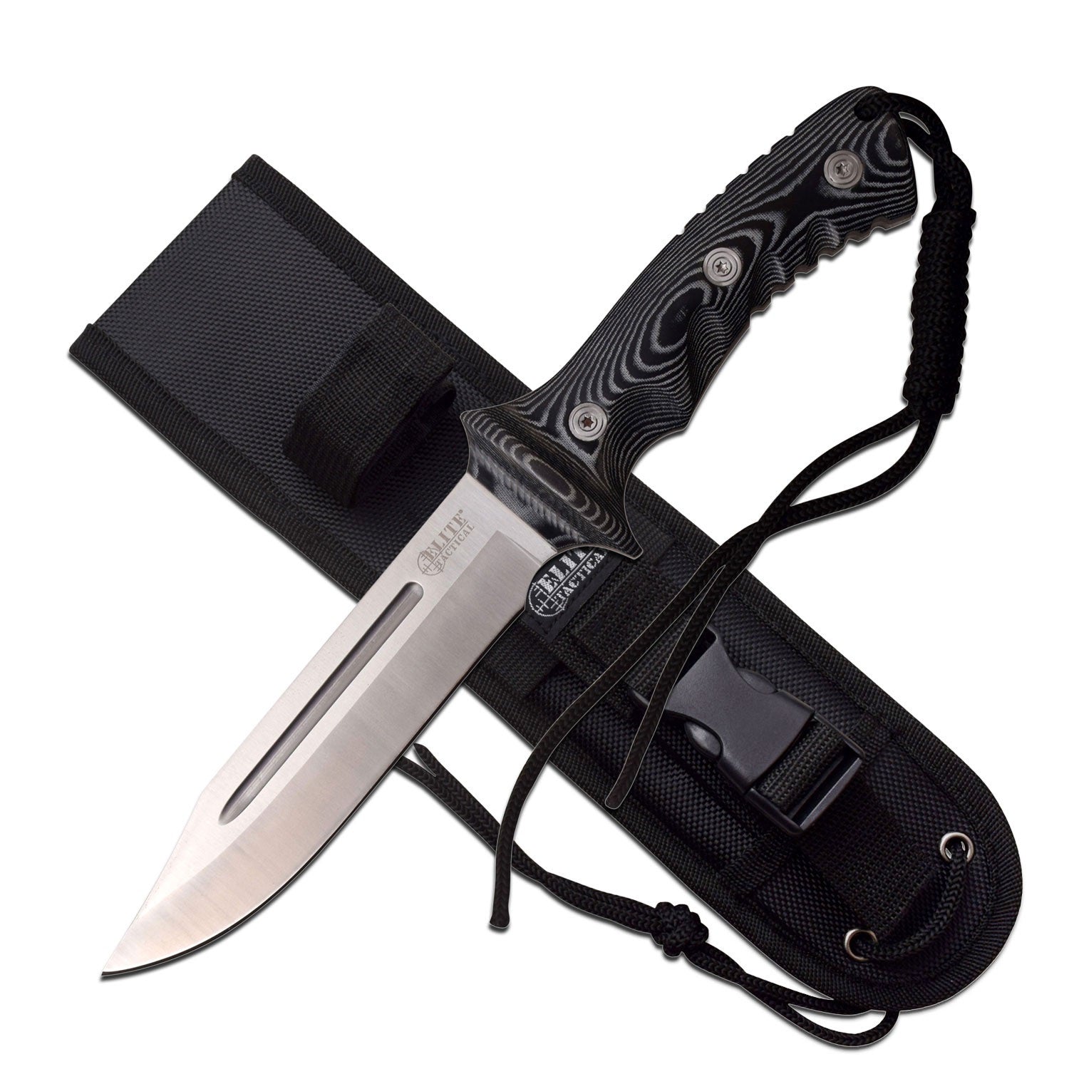 Black Canvas Micarta Handle Bowie 12 Inch Fixed Blade Knife Collectible Weapons - Tophatter Daily Deals